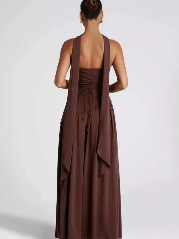 Robe de soirée maxi asymétrique sans bretelles avec foulard pour femme 2026