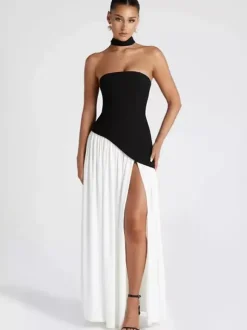 Robe de soirée maxi asymétrique sans bretelles avec foulard pour femme 2026