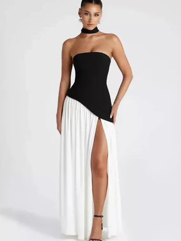 Robe de soirée maxi asymétrique sans bretelles avec foulard pour femme 2026