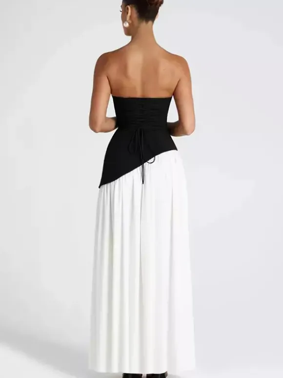 Robe de soirée maxi asymétrique sans bretelles avec foulard pour femme 2026