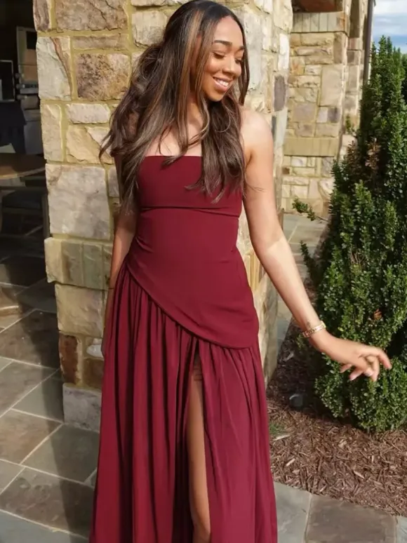 Robe de soirée maxi asymétrique sans bretelles avec foulard pour femme 2026