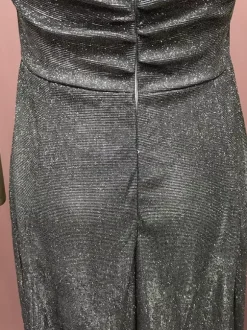 Robe de soirée maxi bleue éblouissante à sequins col en V sans manches épaules dénudées style chic semi-formel