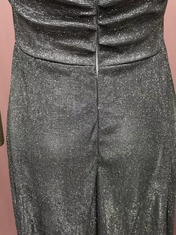 Robe de soirée maxi bleue éblouissante à sequins col en V sans manches épaules dénudées style chic semi-formel