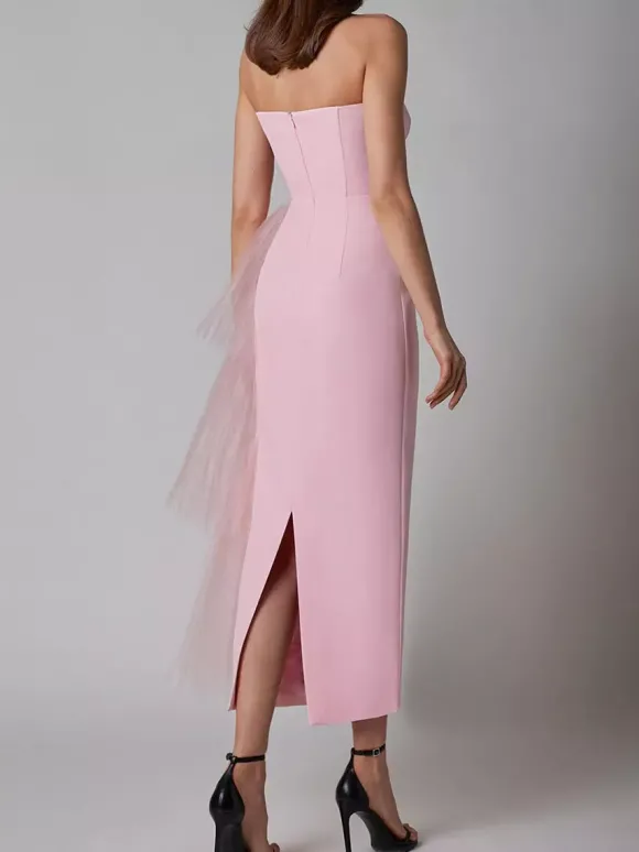 Robe de soirée maxi bleue sans bretelles fermeture éclair dos nu élégante et semi-formelle