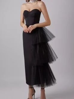 Robe de soirée maxi bleue sans bretelles fermeture éclair dos nu élégante et semi-formelle