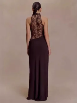 Robe de soirée maxi bordeaux en dentelle cintrée robe classique semi-formelle