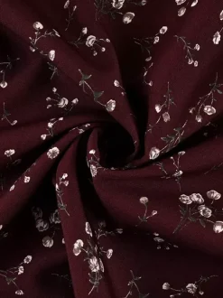 Robe de soirée maxi bordeaux à manches courtes bouffantes et col montant