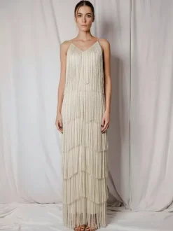 Robe de soirée maxi dorée à col V sans manches épaules dénudées robe d'été sexy et semi-formelle