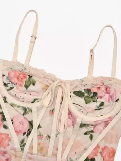 Robe de soirée maxi rose à bretelles col sans manches imprimée sexy semi-formelle