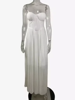 Robe de soirée maxi sans manches à corset plissé et bustier pour femme 2026