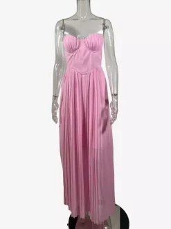 Robe de soirée maxi sans manches à corset plissé et bustier pour femme 2026