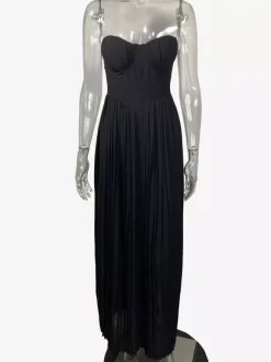 Robe de soirée maxi sans manches à corset plissé et bustier pour femme 2026