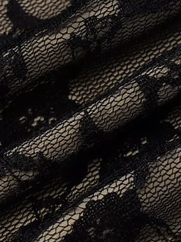Robe de soirée midi noire à bretelles col en dentelle imprimé floral dos nu chic et semi-formelle
