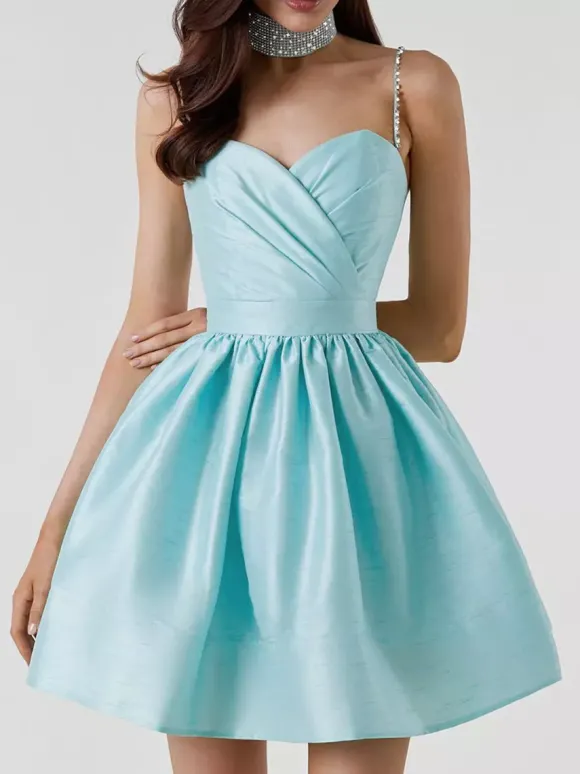 Robe de soirée mini bleu royal à bretelles fermeture éclair au col sans manches dos nu robe élégante et semi-formelle