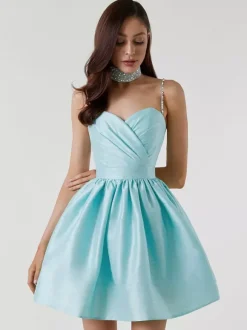 Robe de soirée mini bleu royal à bretelles fermeture éclair au col sans manches dos nu robe élégante et semi-formelle