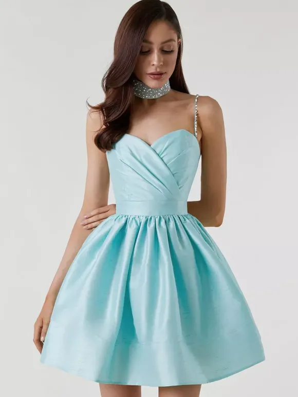 Robe de soirée mini bleu royal à bretelles fermeture éclair au col sans manches dos nu robe élégante et semi-formelle