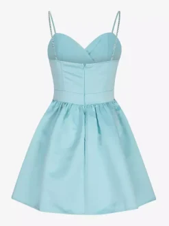 Robe de soirée mini bleu royal à bretelles fermeture éclair au col sans manches dos nu robe élégante et semi-formelle