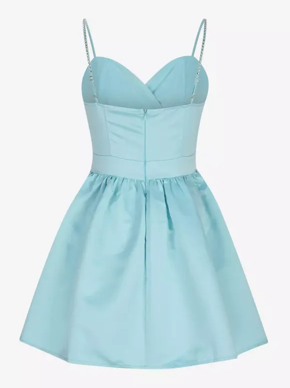 Robe de soirée mini bleu royal à bretelles fermeture éclair au col sans manches dos nu robe élégante et semi-formelle
