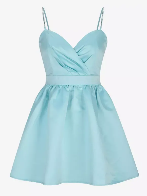 Robe de soirée mini bleu royal à bretelles fermeture éclair au col sans manches dos nu robe élégante et semi-formelle