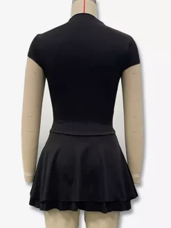 Robe de soirée mini kaki à col montant plissé et manches courtes robe sexy semi-formelle