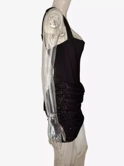 Robe de soirée mini moulante sans manches à sequins et corset pour femme 2026
