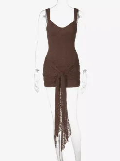 Robe de soirée mini noire à bretelles col en dentelle sans manches et dos nu style décontracté/semi-formel
