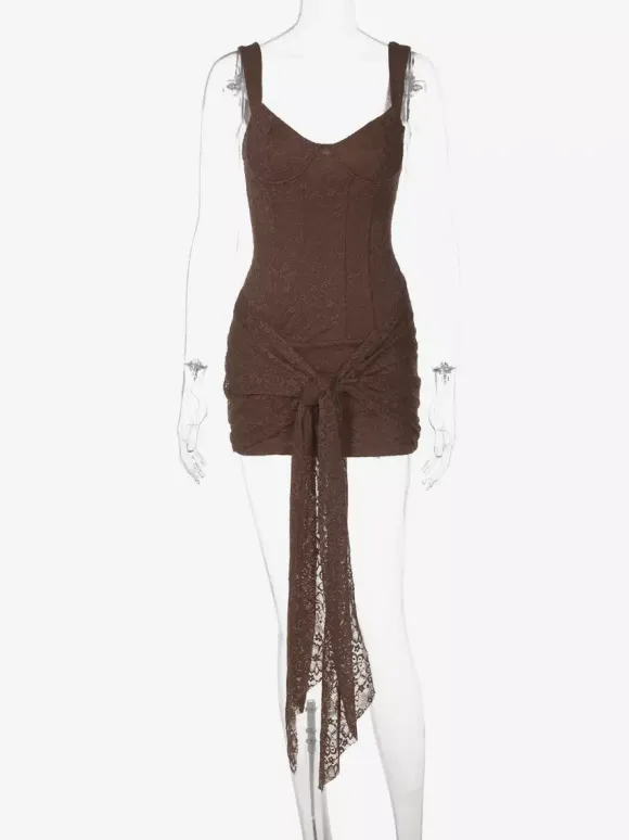 Robe de soirée mini noire à bretelles col en dentelle sans manches et dos nu style décontracté/semi-formel
