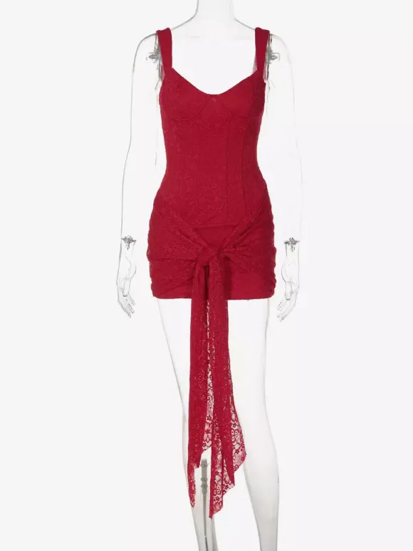 Robe de soirée mini noire à bretelles col en dentelle sans manches et dos nu style décontracté/semi-formel