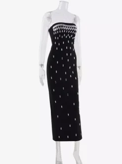 Robe de soirée moulante bustier ornée de strass robe midi fendue dans le dos