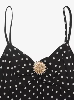Robe de soirée noire à pois débardeur à volants mini-robe fluide d'été