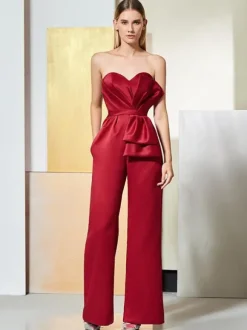 Robe de soirée plissée en tissu satiné  combinaison à col en c艙ur  longueur au sol  robes de soirée formelles plissées