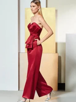 Robe de soirée plissée en tissu satiné  combinaison à col en c艙ur  longueur au sol  robes de soirée formelles plissées
