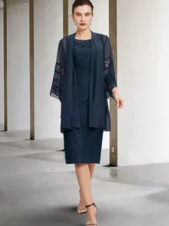 Robe de soirée pour la mère de la mariée col bijou sans manches A-ligne dentelle robes d'invité de mariage personnalisation gratuite