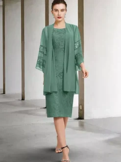 Robe de soirée pour la mère de la mariée col bijou sans manches A-ligne dentelle robes d'invité de mariage personnalisation gratuite