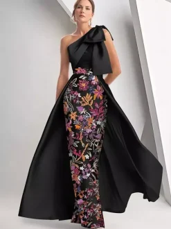 Robe de soirée pour la mère de la mariée décolleté travaillé sans manches coupe trapèze sequins longueur au sol robe d'invitée de mariage