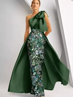 Robe de soirée pour la mère de la mariée décolleté travaillé sans manches coupe trapèze sequins longueur au sol robe d'invitée de mariage
