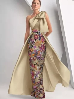 Robe de soirée pour la mère de la mariée décolleté travaillé sans manches coupe trapèze sequins longueur au sol robe d'invitée de mariage