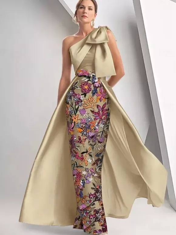 Robe de soirée pour la mère de la mariée décolleté travaillé sans manches coupe trapèze sequins longueur au sol robe d'invitée de mariage