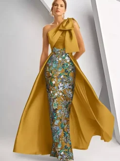 Robe de soirée pour la mère de la mariée décolleté travaillé sans manches coupe trapèze sequins longueur au sol robe d'invitée de mariage