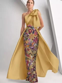 Robe de soirée pour la mère de la mariée décolleté travaillé sans manches coupe trapèze sequins longueur au sol robe d'invitée de mariage