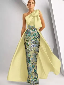 Robe de soirée pour la mère de la mariée décolleté travaillé sans manches coupe trapèze sequins longueur au sol robe d'invitée de mariage