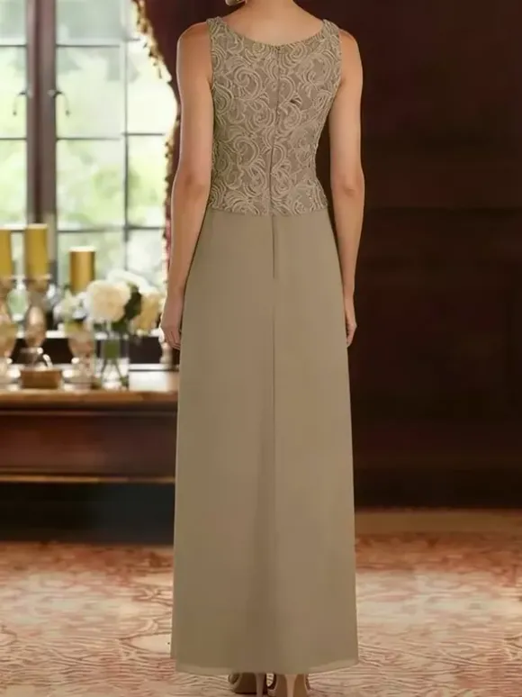 Robe de soirée pour la mère de la mariée col carré manches 3/4 robe d'invitée deux pièces en dentelle pour un mariage