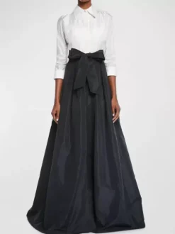 Robe de soirée pour la mère de la mariée décolleté conçu manches 3/4 ligne A n艙uds robes d'invitées pour mariage