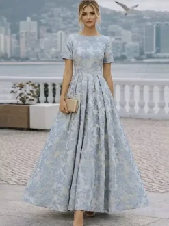 Robe de soirée pour la mère de la mariée col rond manches courtes coupe trapèze robe d'invitée de mariage