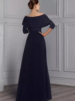 Robe de soirée pour la mère de la mariée décolleté conçu manches 3/4 combinaison ceinture longueur au sol robes d'invitées de mariage