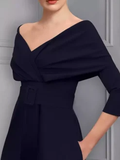 Robe de soirée pour la mère de la mariée décolleté conçu manches 3/4 combinaison ceinture longueur au sol robes d'invitées de mariage
