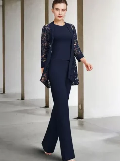 Robe de soirée pour mère de la mariée col bijou manches 3/4 ligne a dentelle longueur cheville robes d'invitées pour mariage personnalisation gratuite