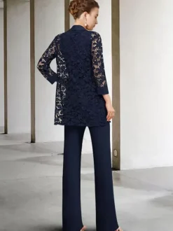 Robe de soirée pour mère de la mariée col bijou manches 3/4 ligne a dentelle longueur cheville robes d'invitées pour mariage personnalisation gratuite