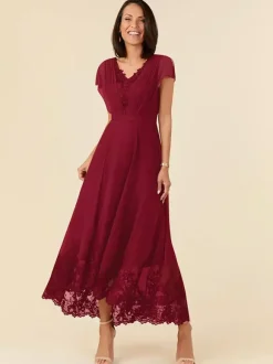 Robe de soirée pour mère de la mariée col en v sans manches ligne a plissée longueur cheville robes d'invitées de mariage