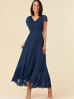 Robe de soirée pour mère de la mariée col en v sans manches ligne a plissée longueur cheville robes d'invitées de mariage